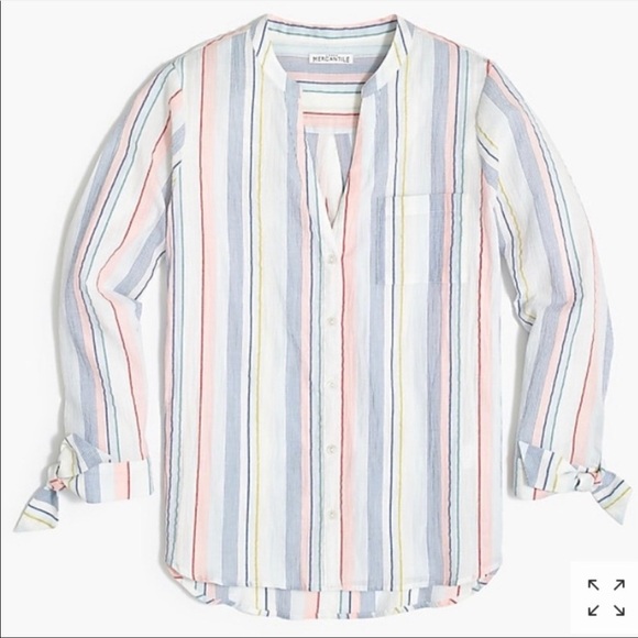 J.Crew Bow Swanzey Fiesta Stripe Button Up Top Brushed Gauzy Cotton L2051 - Picture 11 of 11
